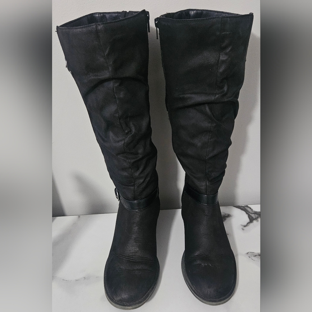 Sonoma Black Ruched Buckle Knee High Boots- Size 9M - Picture 2 of 10